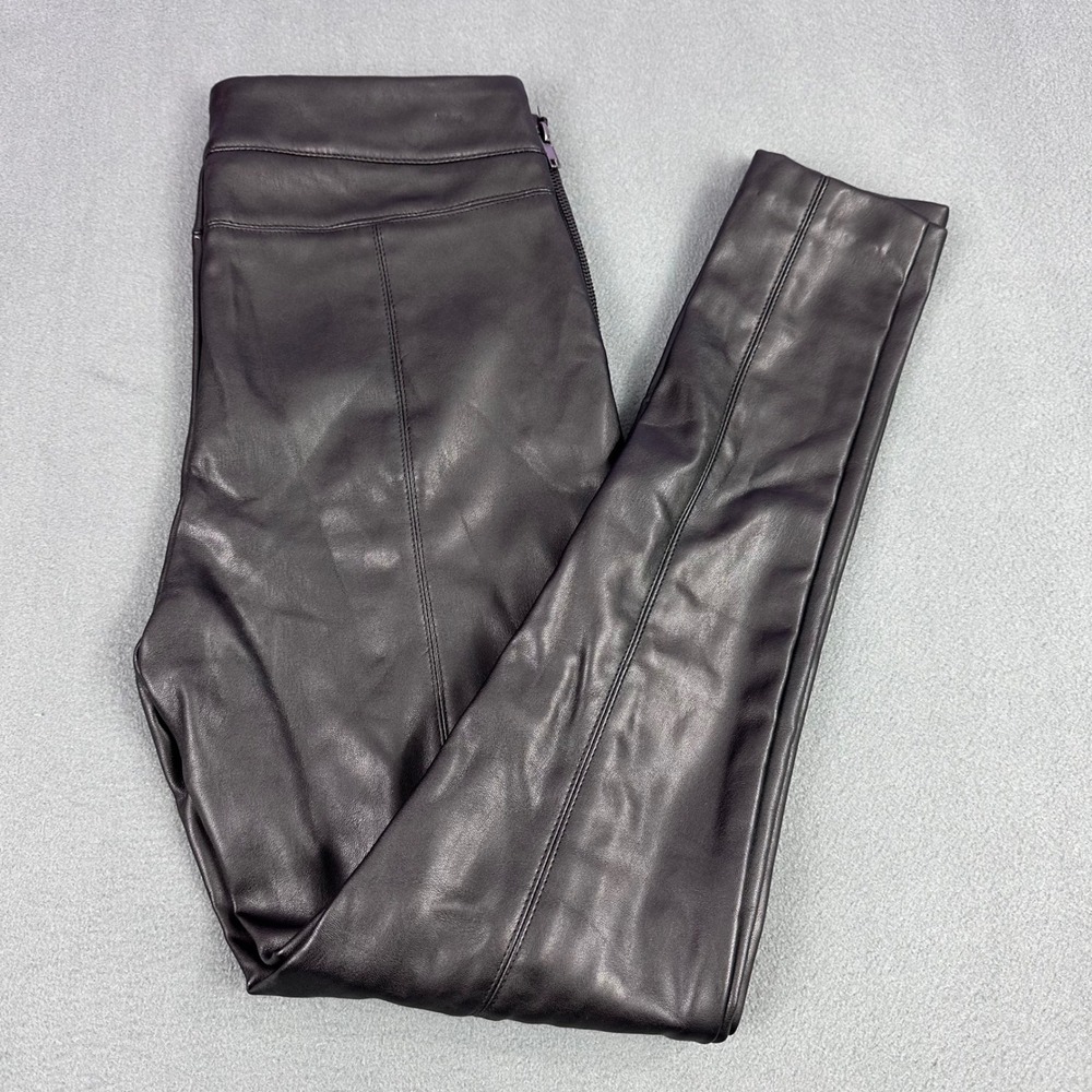 Simply Styled Womens Black Faux Leather Leggings Side Zip High Rise Pants Size M